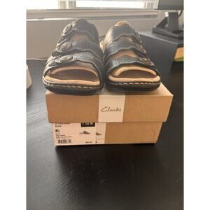 Clarks CC Leisa Leather Slide Black 7.5 M